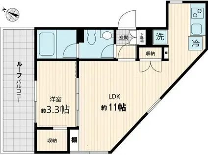 フレア世田谷(1LDK/4階)の間取り写真