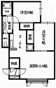 ベラーノ B棟(2LDK/1階)の間取り写真