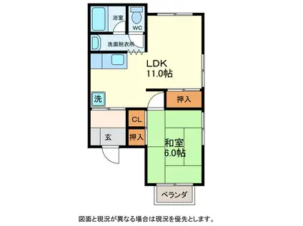 ハイツ中屋敷(1LDK/2階)の間取り写真
