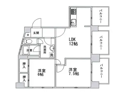 川元ビル(2LDK/3階)の間取り写真