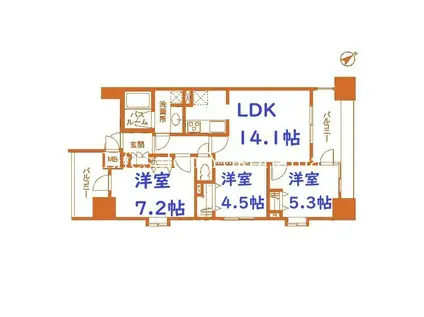 パークフラッツ横濱公園(3LDK/9階)の間取り写真