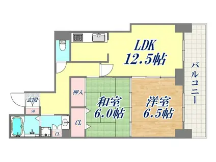 ピフレ新長田(2LDK/5階)の間取り写真