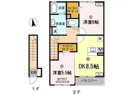 ミル・クレール(2DK/2階)の間取り写真