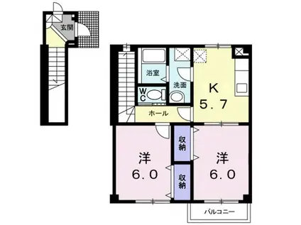 メゾンドファミーユ(2K/2階)の間取り写真