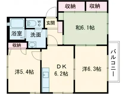 ディアスしまなみB棟(3DK/2階)の間取り写真