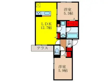 D-RESIDENCE宇保町(2LDK/1階)の間取り写真