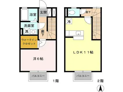 ジュネックスB(1LDK/1階)の間取り写真