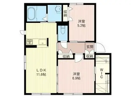 ボヌール C棟(2LDK/1階)の間取り写真