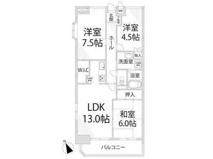 シャトレ北条(3LDK/6階)の間取り写真