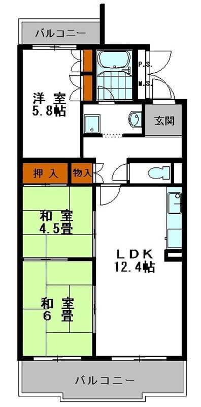 サニーハイツ嵐山(3LDK/3階)の間取り写真