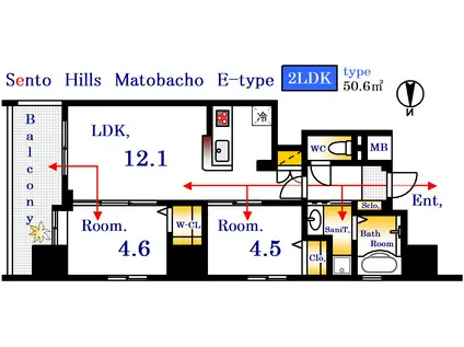 セントヒルズ的場町(2LDK/11階)の間取り写真