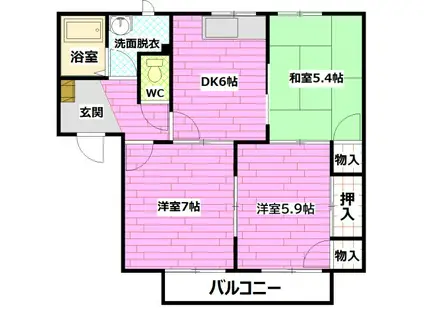 フレグランス塚本 A棟(3DK/2階)の間取り写真
