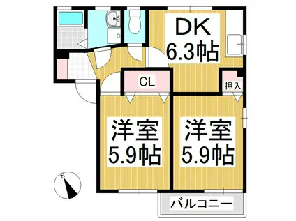 ハイムシェーネス C(2DK/1階)の間取り写真