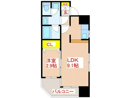 COURTFERIA(1LDK/12階)の間取り写真