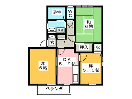 メゾンクレール原 2 B棟(3DK/2階)の間取り写真