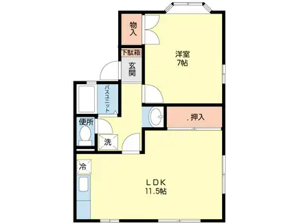 クレスト小串A(1LDK/2階)の間取り写真