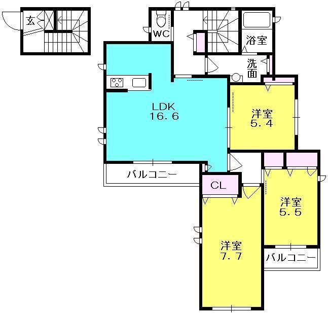 シャーメゾンK(3LDK/2階)の間取り写真