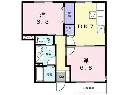 メゾン コリーヌII(2DK/1階)の間取り写真