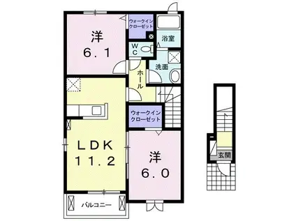 COTTON ROSE 壱番館(2LDK/2階)の間取り写真
