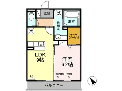 セジュール・フーキC(1LDK/2階)の間取り写真