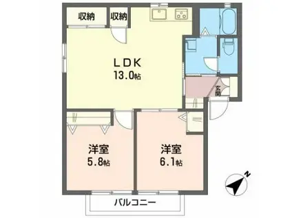 ハイムA.D.21 B棟(2LDK/1階)の間取り写真