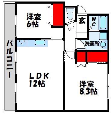 RJRクオーレ東郷駅前(2LDK/1階)の間取り写真