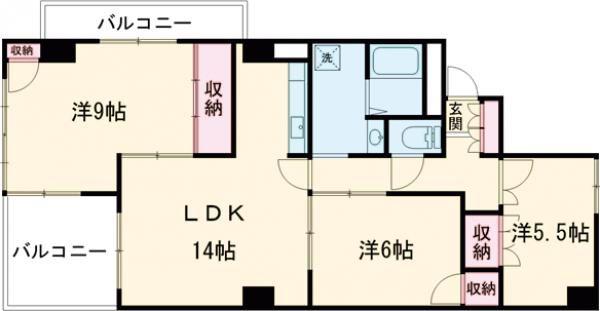 ハイツ永国寺(3LDK/5階)の間取り写真