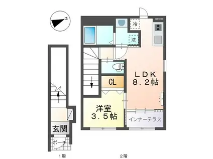 スターテラスII南観音町(1LDK/2階)の間取り写真