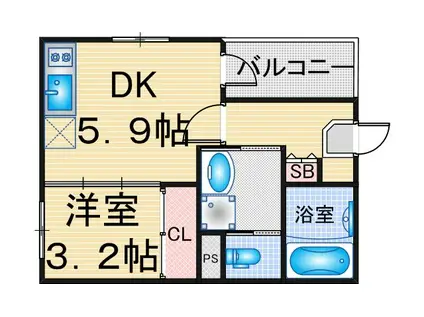 ハーモニーテラス紅雲町II(1DK/3階)の間取り写真