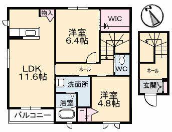 シャーメゾン彩(2LDK/2階)の間取り写真