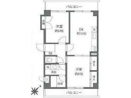 ラ・ベルロシェ(2DK/3階)の間取り写真