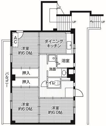 ビレッジハウス亀井野 3号棟(3DK/3階)の間取り写真