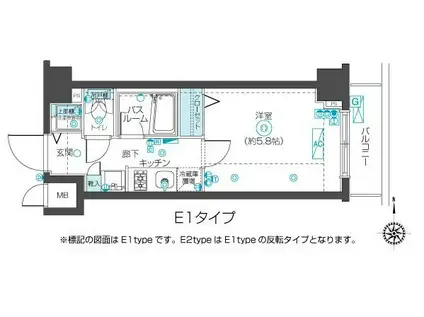フェニックス武蔵関クアトロ(1K/6階)の間取り写真