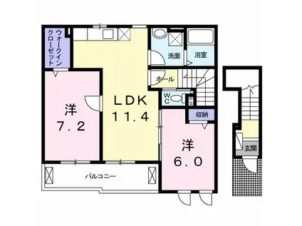 レヴェランスB(2LDK/2階)の間取り写真