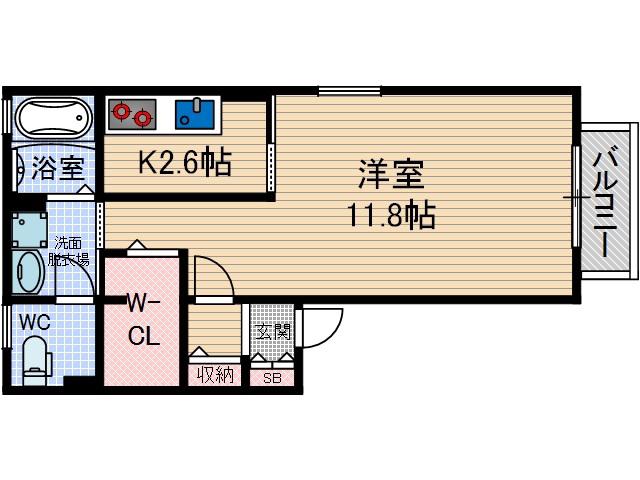 レシェンテ茨木G棟(1K/2階)の間取り写真
