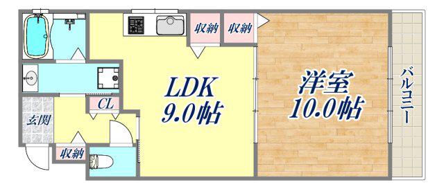 メープル甲子園(1LDK/3階)の間取り写真