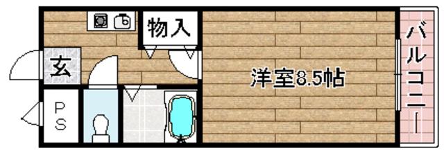 ジュネス帯曲輪(1K/3階)の間取り写真
