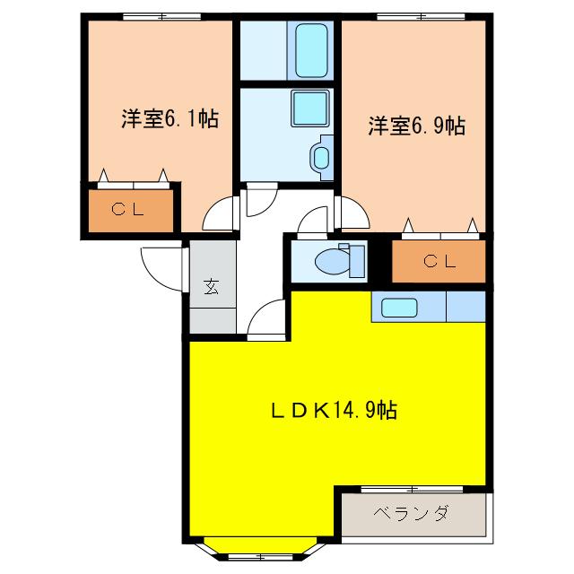 マリアージュII(2LDK/2階)の間取り写真