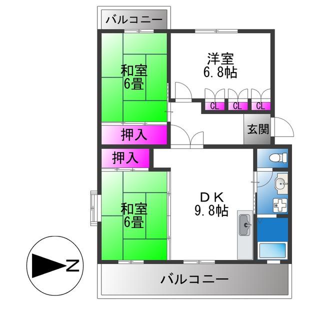 シュロス若江 (3DK/4階)の間取り写真
