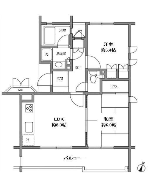 マナーハウス成城(2DK/2階)の間取り写真