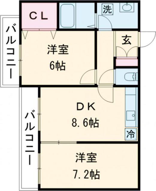 パシフィックアトラス香椎I(2LDK/3階)の間取り写真