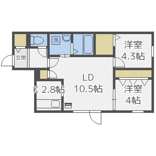 PROGRESS東区役所前(2LDK/3階)の間取り写真