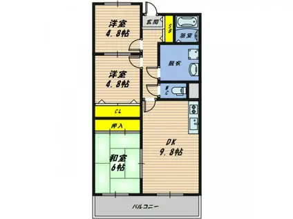 コンチネンタル鶴見(3LDK/2階)の間取り写真