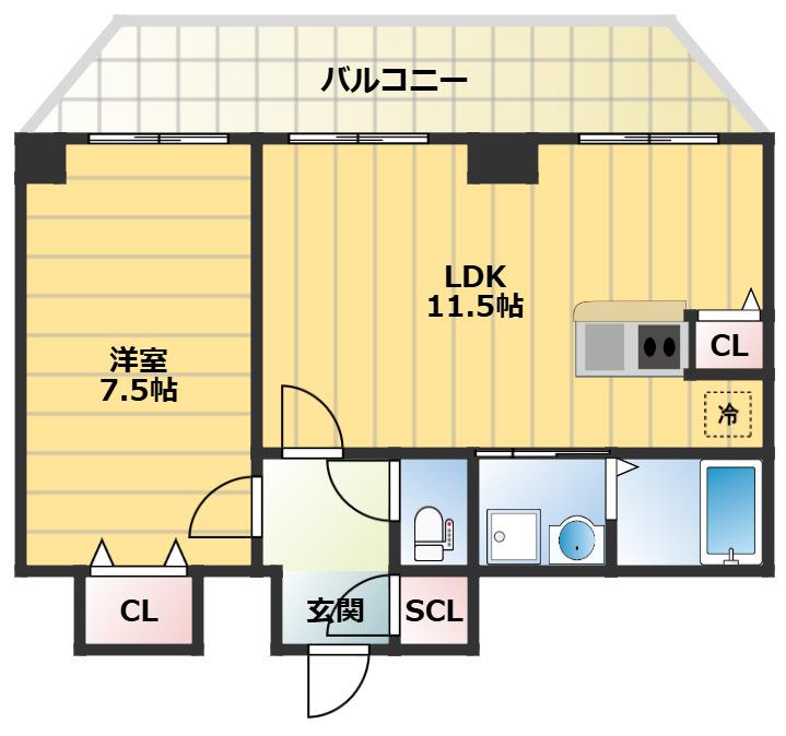 グルーブ神戸元町アリア(1LDK/6階)の間取り写真