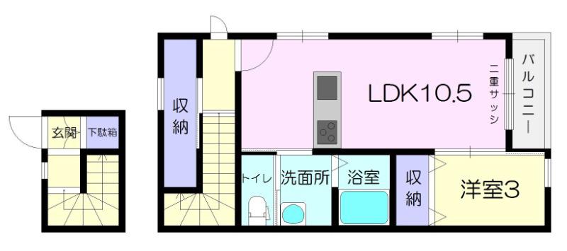 ドルチェヴィータ柳川D(1LDK/2階)の間取り写真
