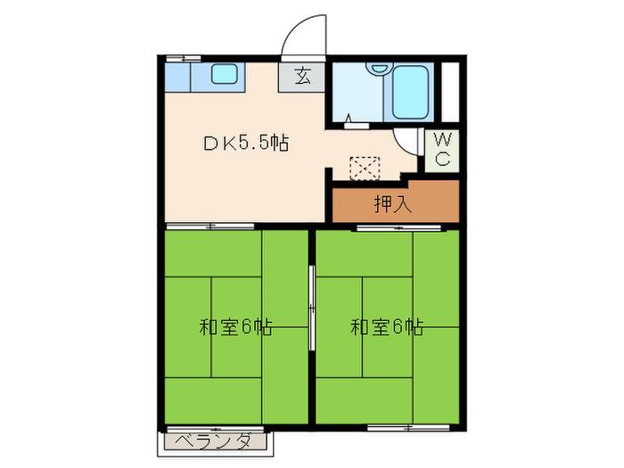 イヤーコート上豊田A(2DK/1階)の間取り写真