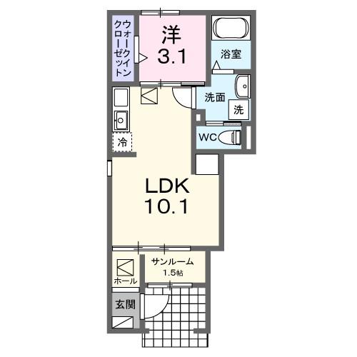 アイヴァーチュー I(1LDK/1階)の間取り写真