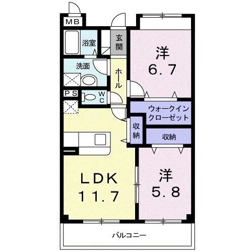 メイユール・A(2LDK/2階)の間取り写真
