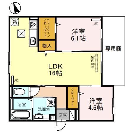 CLASHIST千躰(2LDK/1階)の間取り写真