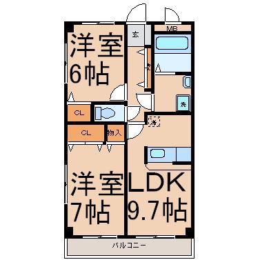 ヴィルヌーブ幸(2DK/2階)の間取り写真